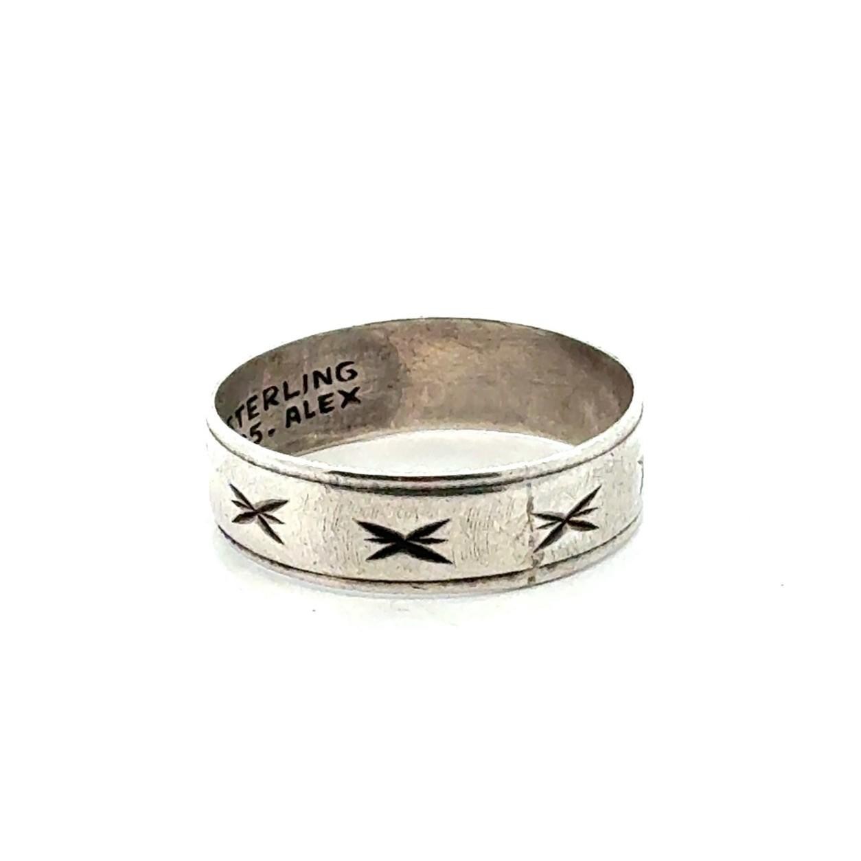 Vintage 925 Sterling Silver Wide Diamond Cut Ring/Band, Size-12.5, “Alex”, 2.8g - Image 4