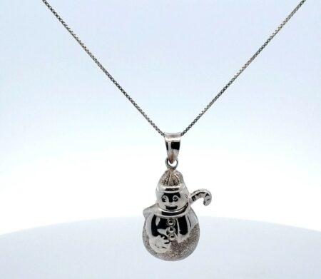 Sterling Silver Snowman Pendant on 18" Box Chain Necklace 6.3 Grams