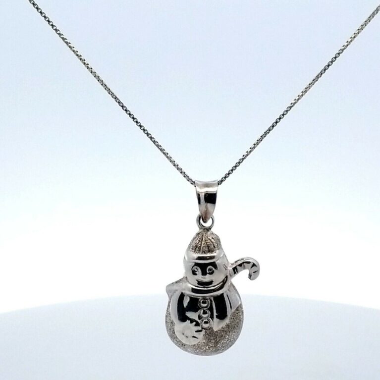 Sterling Silver Snowman Pendant on 18" Box Chain Necklace 6.3 Grams