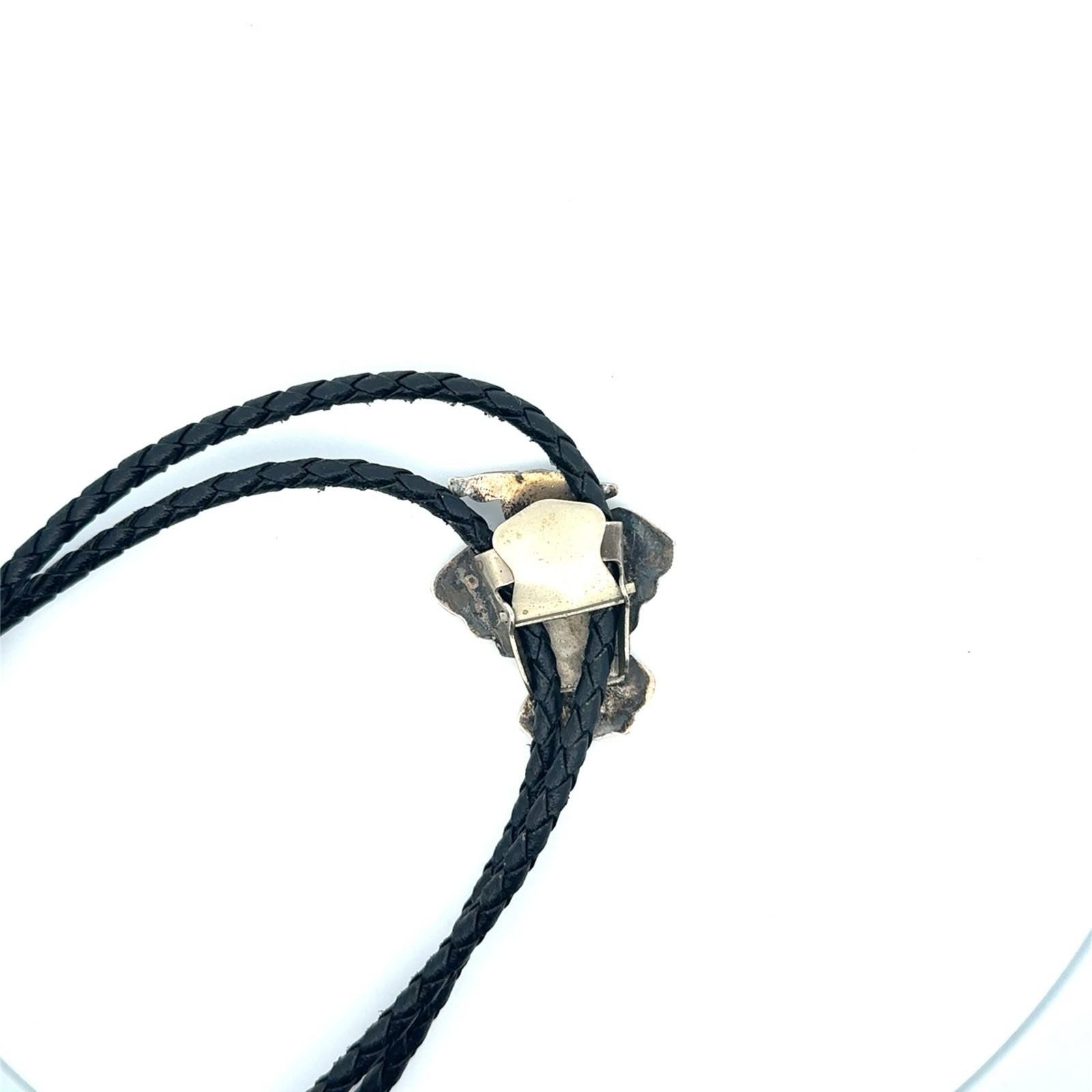 36” Vintage Zuni 925 Sterling Silver Inlay Mosaic Braided Leather Bolo Tie 15.4g - Image 7