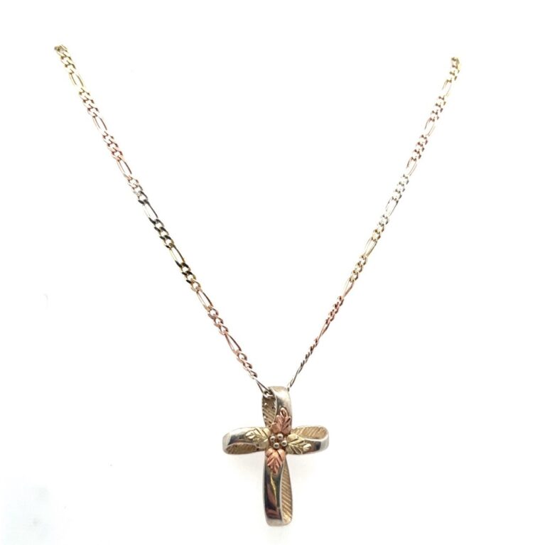 20” Infinity Cross Pendant + Necklace .925 Tri-Color Sterling 12k Gold 7.6g