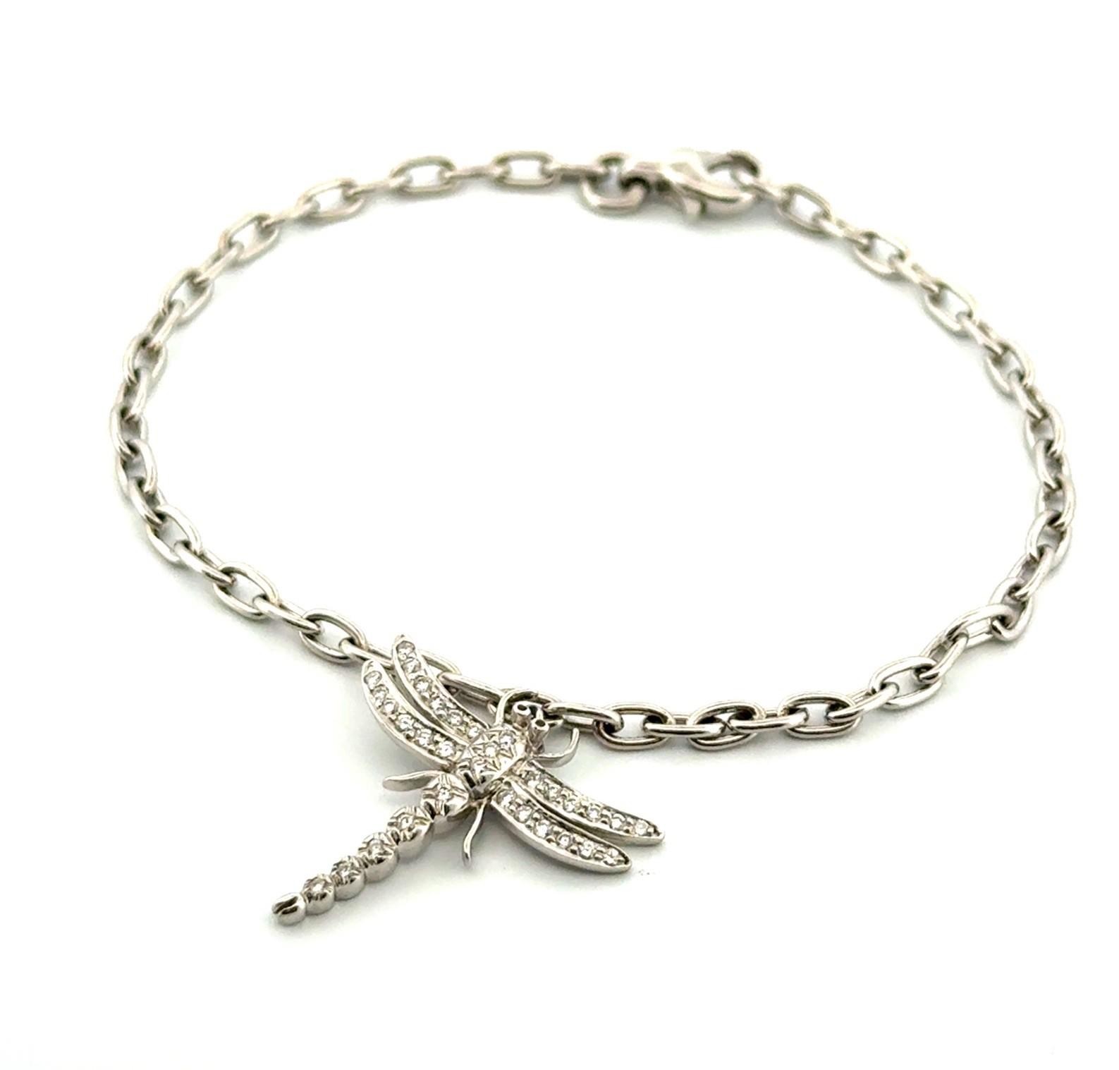 7” Tiffany & Co. Platinum Pt950 Diamond Dragonfly Bracelet w/ Original Box 9.1g - Image 3