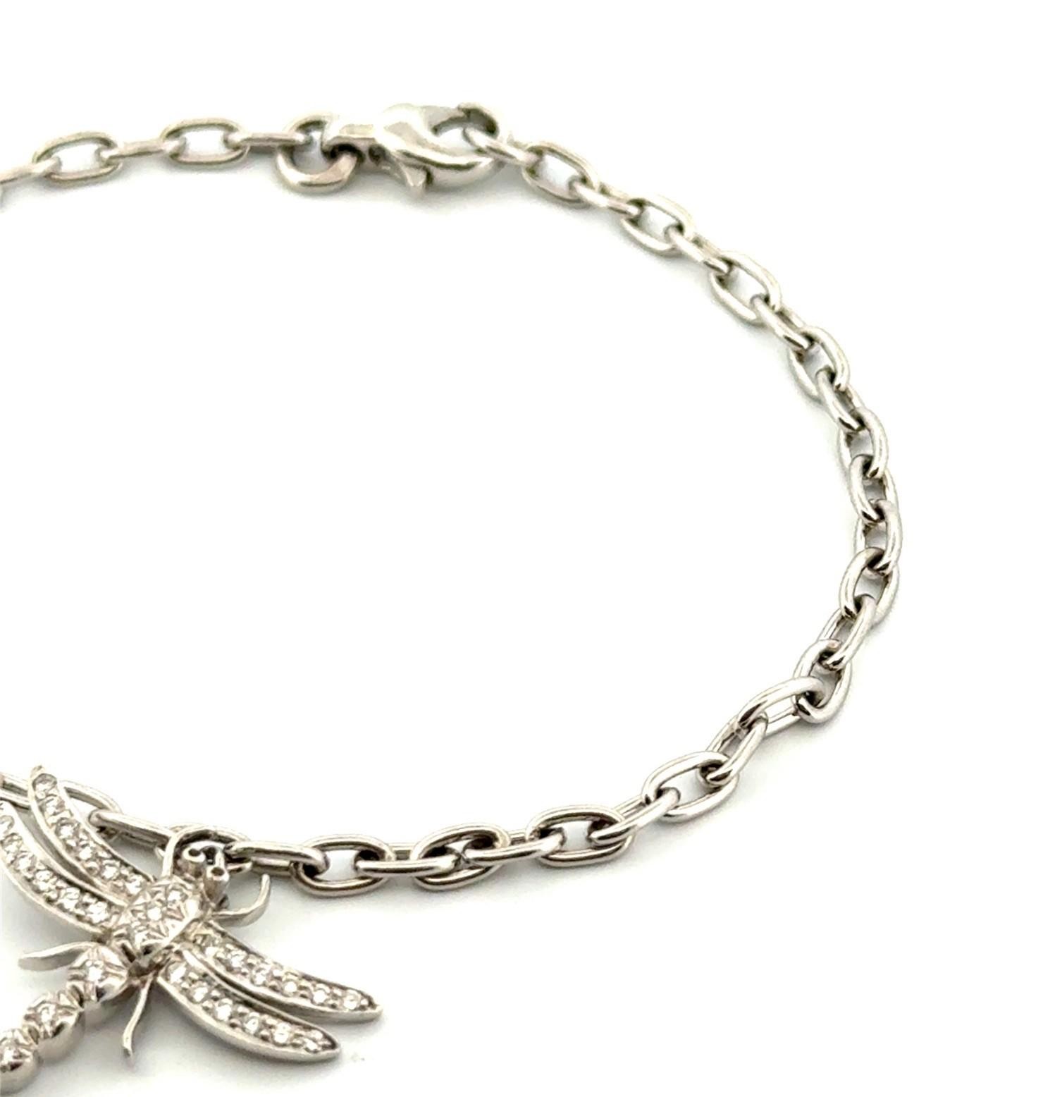 7” Tiffany & Co. Platinum Pt950 Diamond Dragonfly Bracelet w/ Original Box 9.1g - Image 4