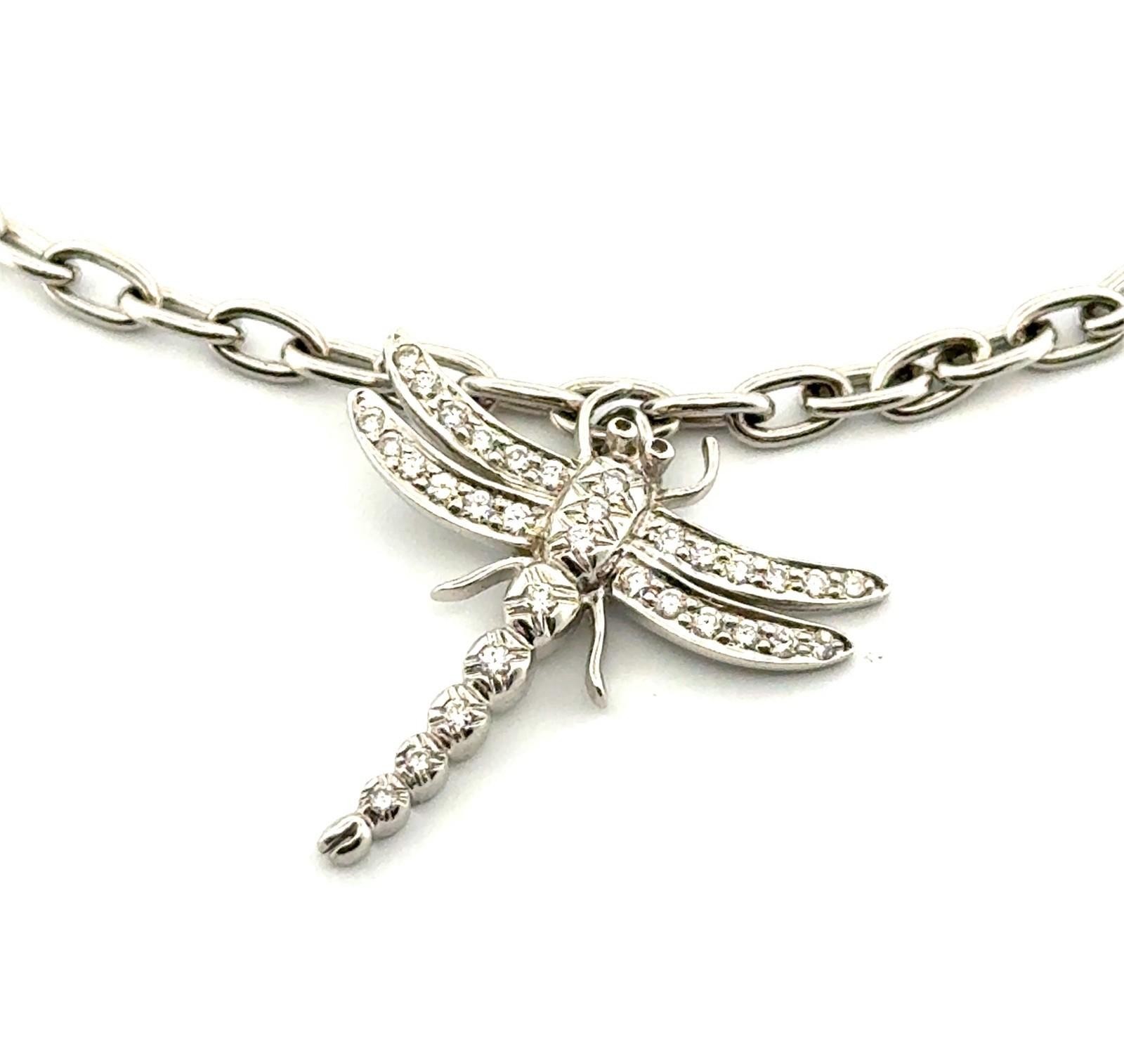 7” Tiffany & Co. Platinum Pt950 Diamond Dragonfly Bracelet w/ Original Box 9.1g - Image 7