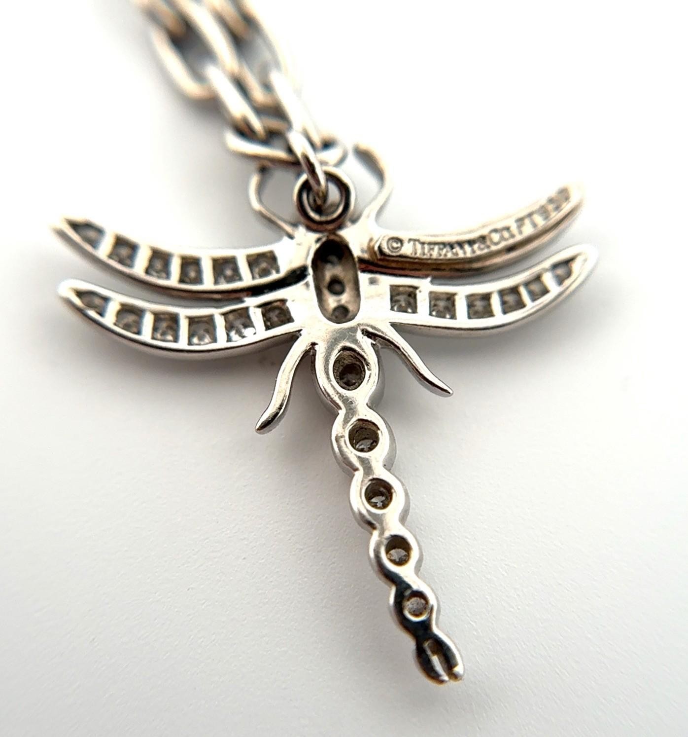 7” Tiffany & Co. Platinum Pt950 Diamond Dragonfly Bracelet w/ Original Box 9.1g - Image 9