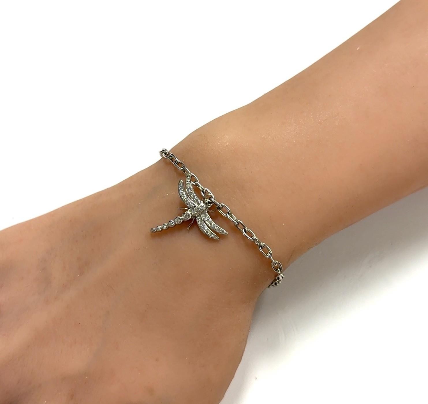 7” Tiffany & Co. Platinum Pt950 Diamond Dragonfly Bracelet w/ Original Box 9.1g - Image 12