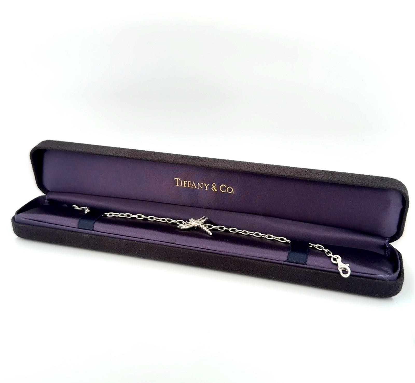 7” Tiffany & Co. Platinum Pt950 Diamond Dragonfly Bracelet w/ Original Box 9.1g - Image 13