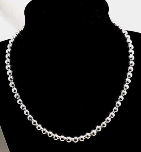 925 Sterling Silver 6mm Wide Bead 16" Necklace w/ 3" Extender 28.2 Grams