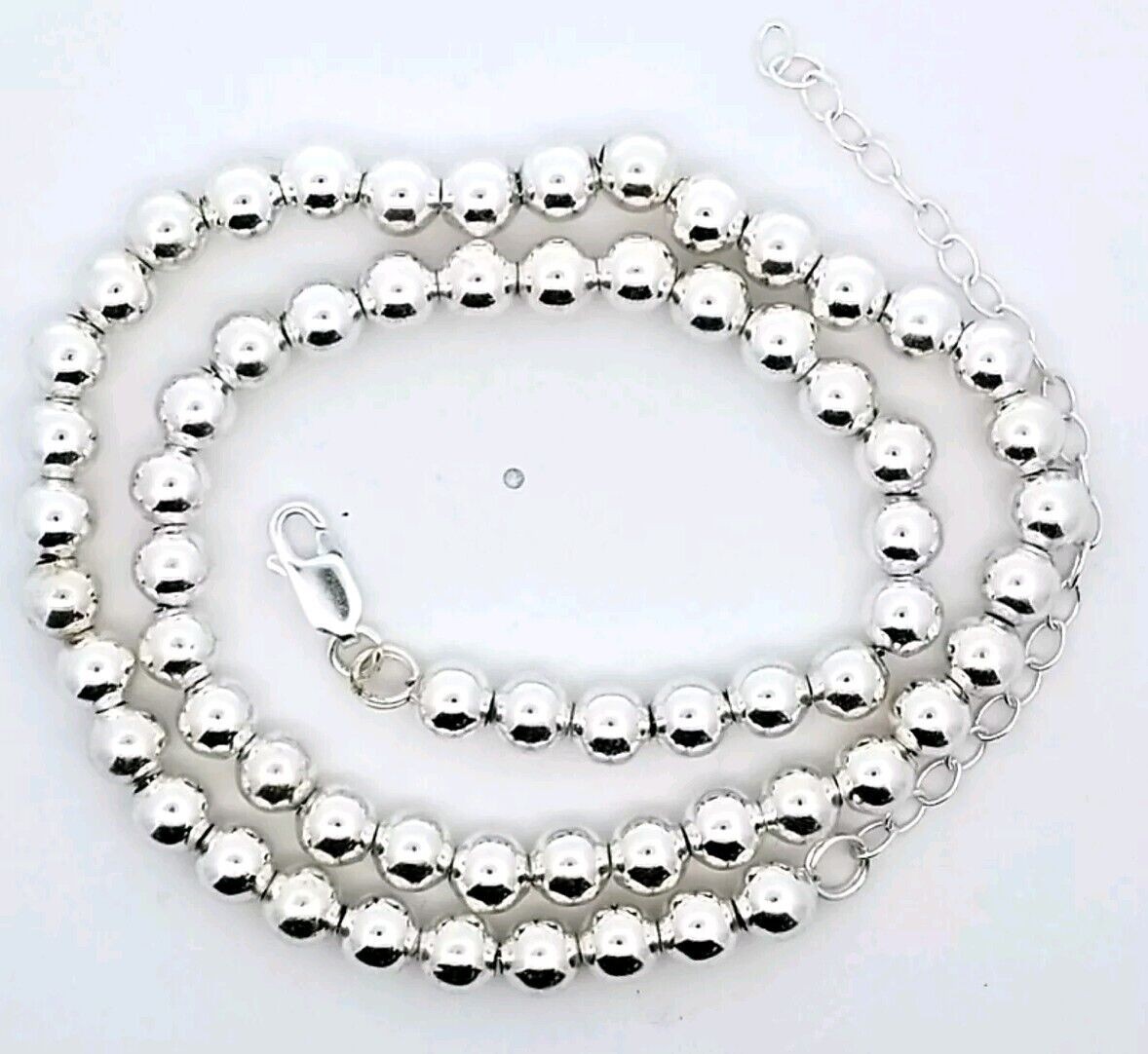 925 Sterling Silver 6mm Wide Bead 16" Necklace w/ 3" Extender 28.2 Grams - Image 2