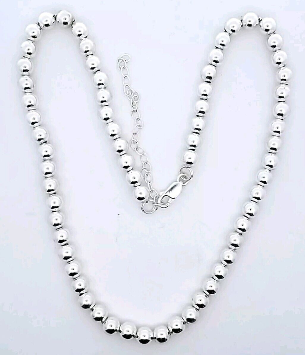 925 Sterling Silver 6mm Wide Bead 16" Necklace w/ 3" Extender 28.2 Grams - Image 3