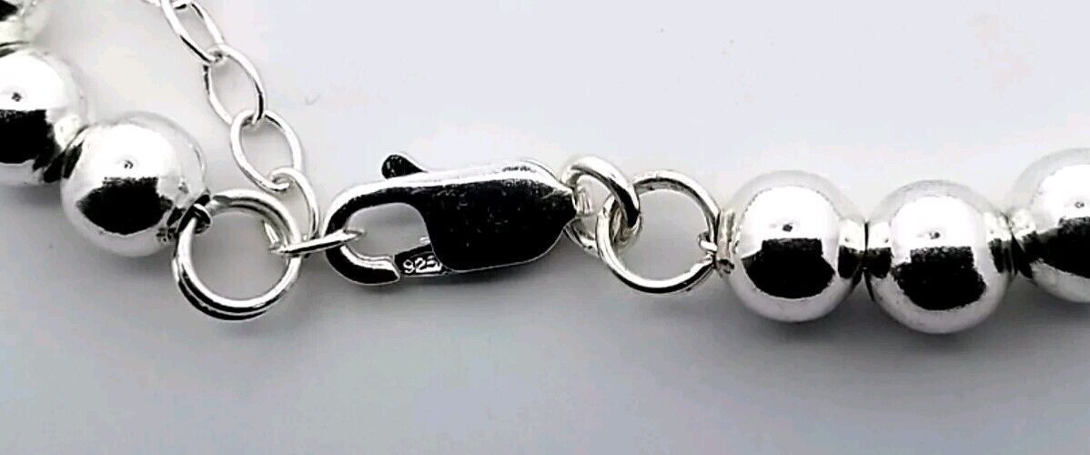 925 Sterling Silver 6mm Wide Bead 16" Necklace w/ 3" Extender 28.2 Grams - Image 4