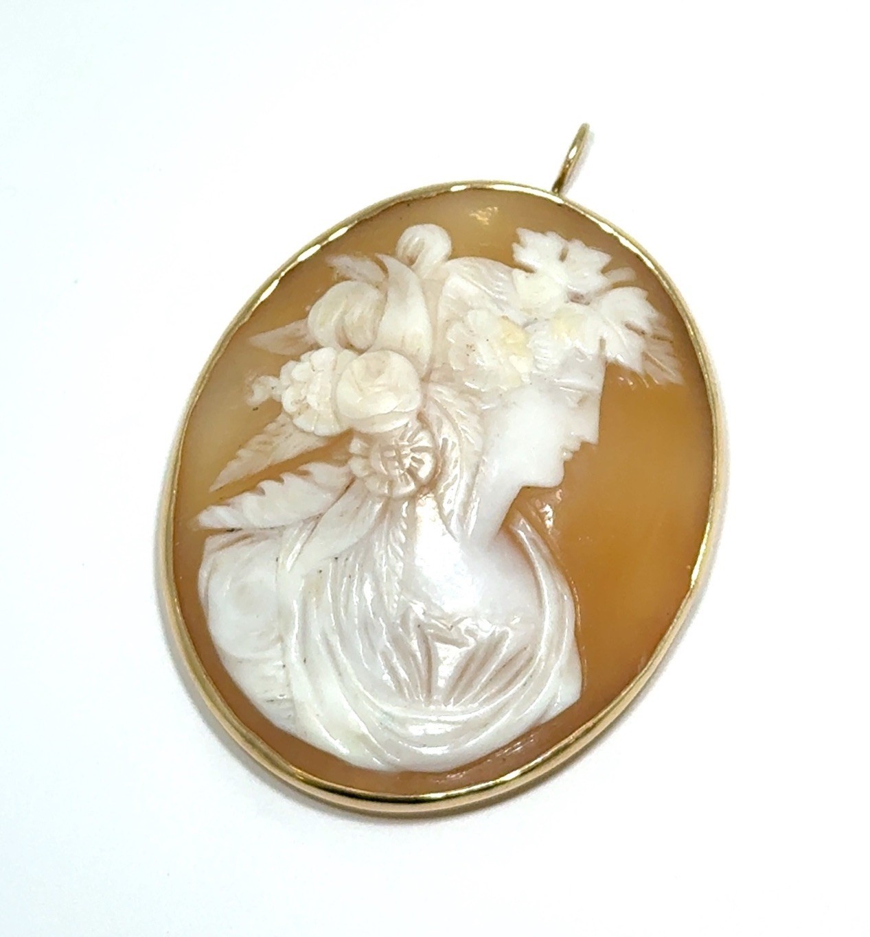 14k Yellow Gold Hand Carved Large Cameo Pendant/Brooch Heavy Bezel 13.5g