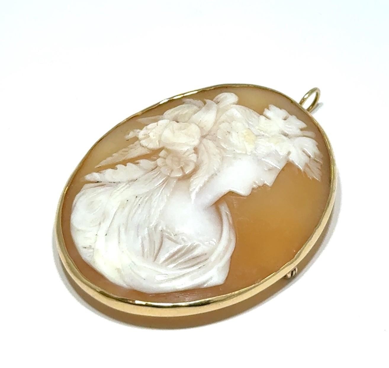 14k Yellow Gold Hand Carved Large Cameo Pendant/Brooch Heavy Bezel 13.5g - Image 2