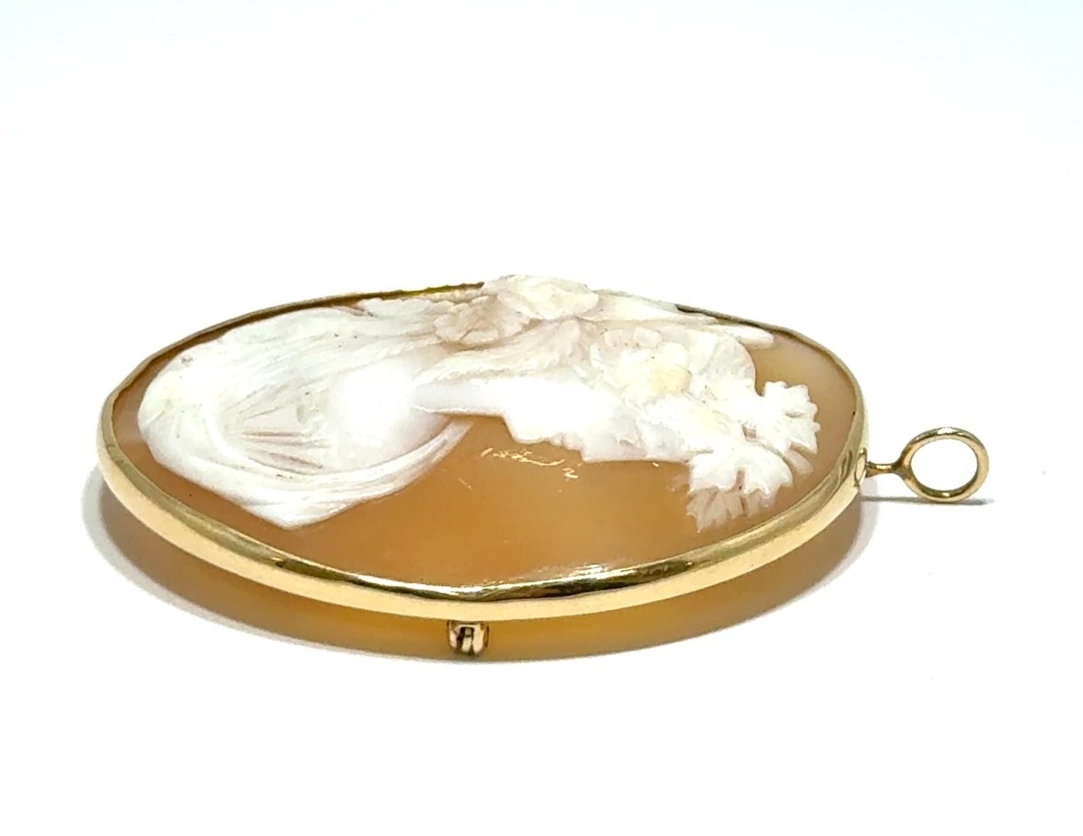 14k Yellow Gold Hand Carved Large Cameo Pendant/Brooch Heavy Bezel 13.5g - Image 4