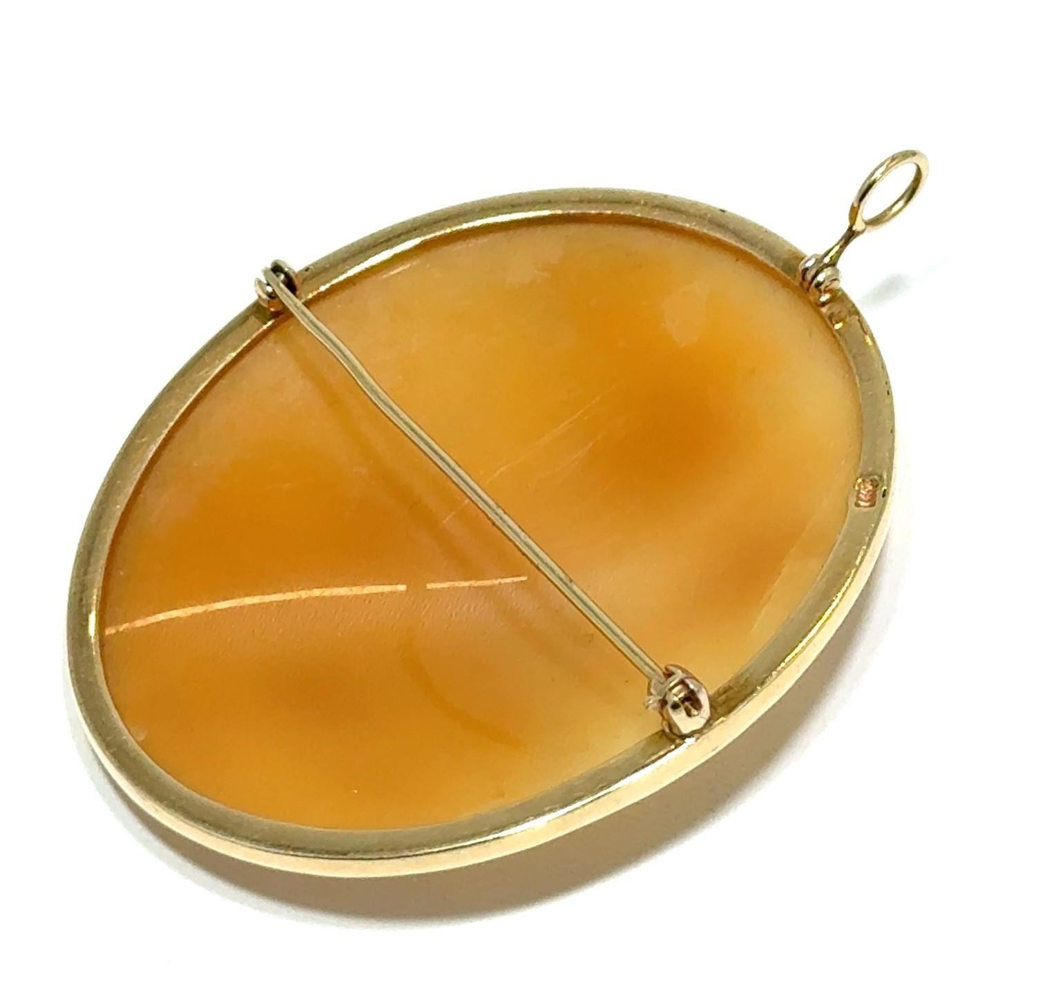 14k Yellow Gold Hand Carved Large Cameo Pendant/Brooch Heavy Bezel 13.5g - Image 5