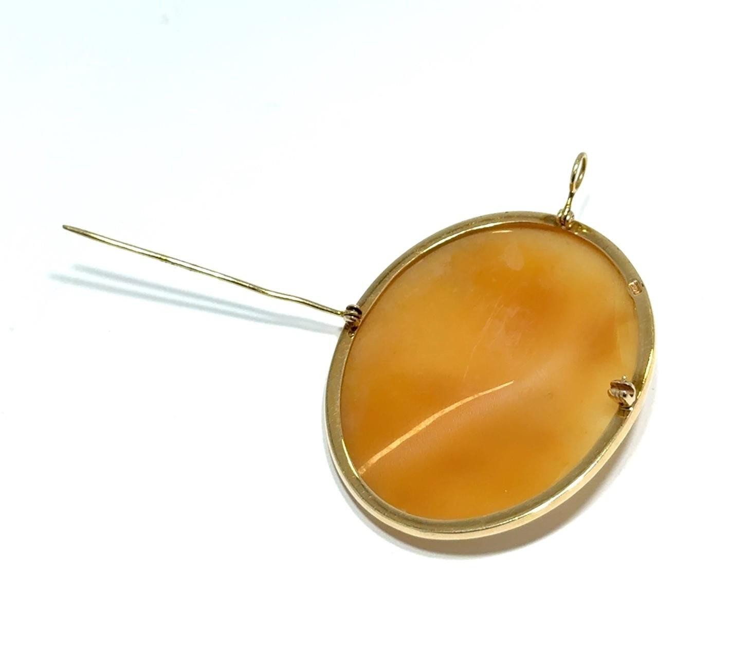 14k Yellow Gold Hand Carved Large Cameo Pendant/Brooch Heavy Bezel 13.5g - Image 7