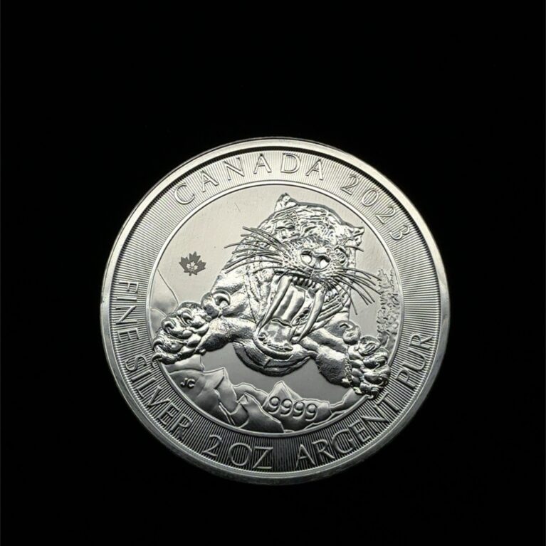 2023 Ice Age Series 2 oz .9999 Fine Silver Smilodon Saber Tooth Cat Coin