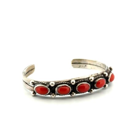 6.5” Navajo 925 Sterling Silver Red Coral Cuff Bracelet 24.5g