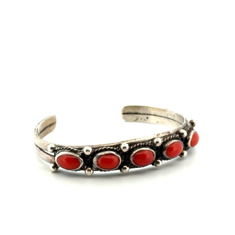 6.5” Navajo 925 Sterling Silver Red Coral Cuff Bracelet 24.5g