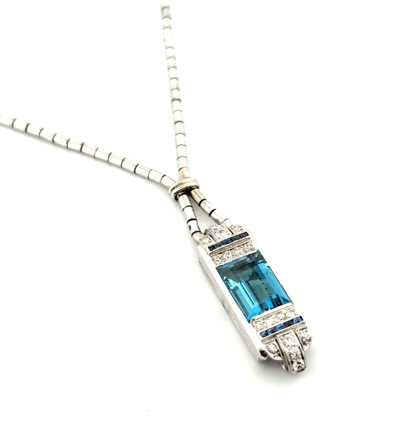 18” Vintage 14k White Gold Gruen Watch Conversion Pendant w/ Tourmaline 18.22g