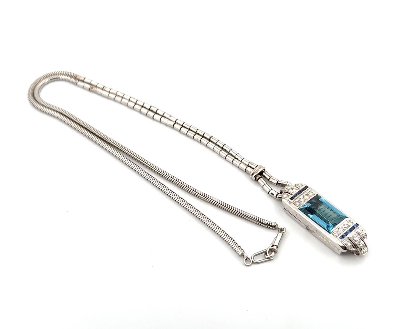18” Vintage 14k White Gold Gruen Watch Conversion Pendant w/ Tourmaline 18.22g - Image 2