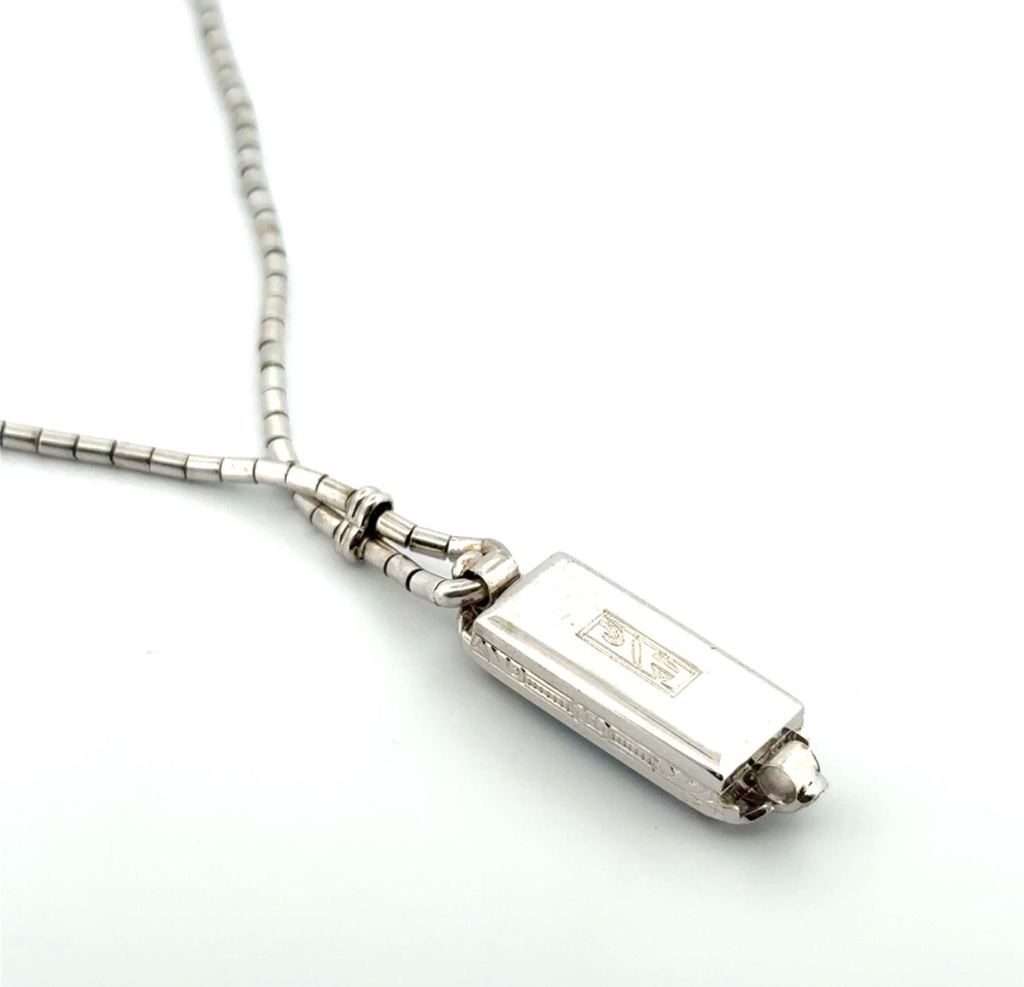 18” Vintage 14k White Gold Gruen Watch Conversion Pendant w/ Tourmaline 18.22g - Image 5