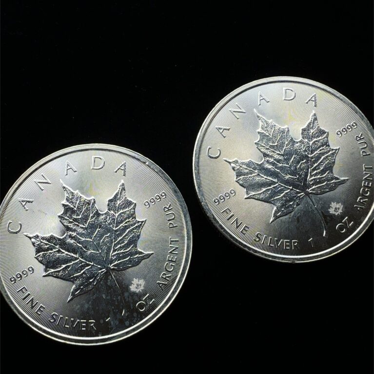 Lot Of 2 2016 Canadian Maple Clear 1 Oz .9999 Fine Silver Coin, Milk Spots