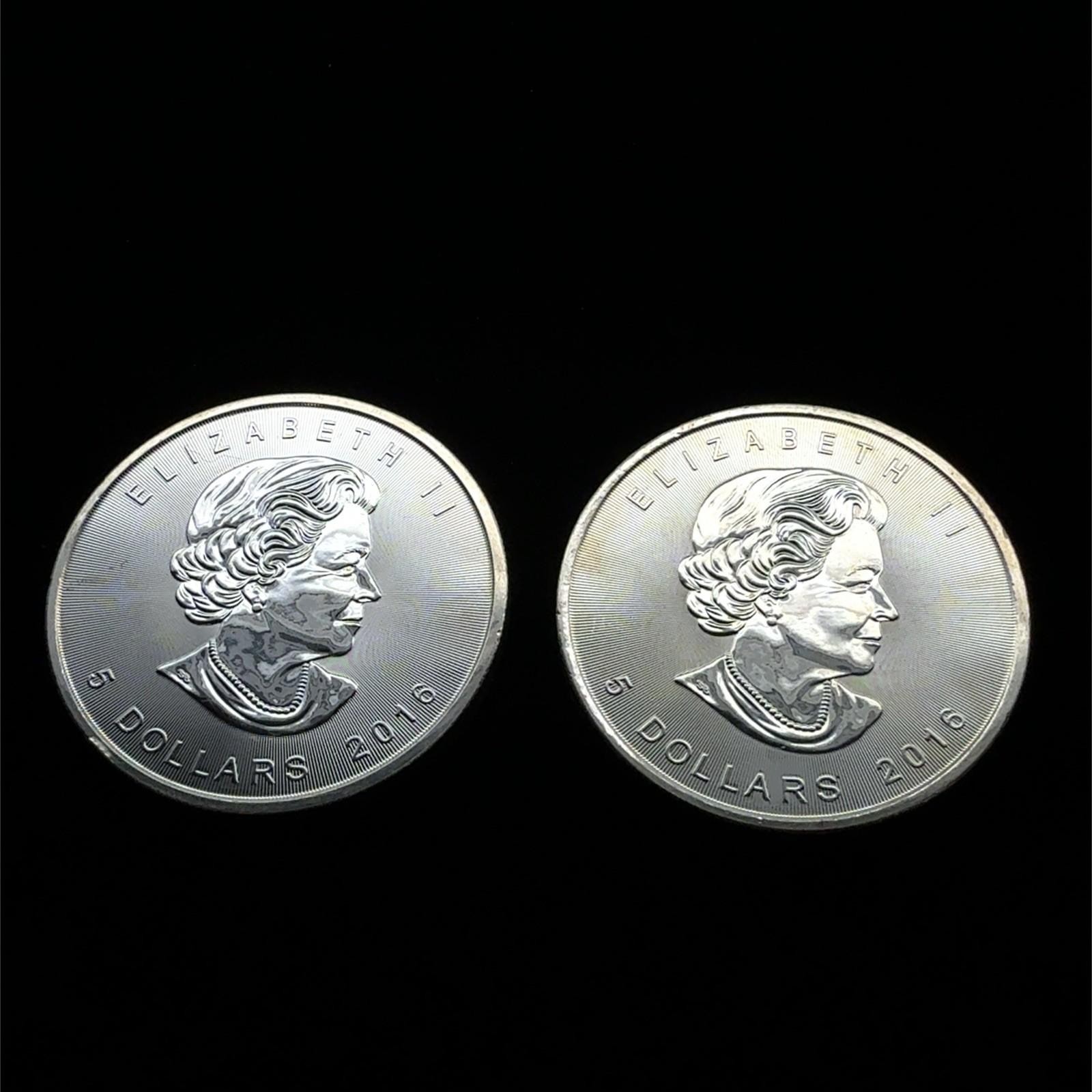Lot Of 2 2016 Canadian Maple Clear 1 Oz .9999 Fine Silver Coin, Milk Spots - Image 2