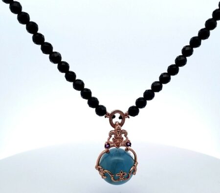 Dallas Prince Aquamarine, Amethyst And Onyx Bead 20" Necklace 39.3 Grams