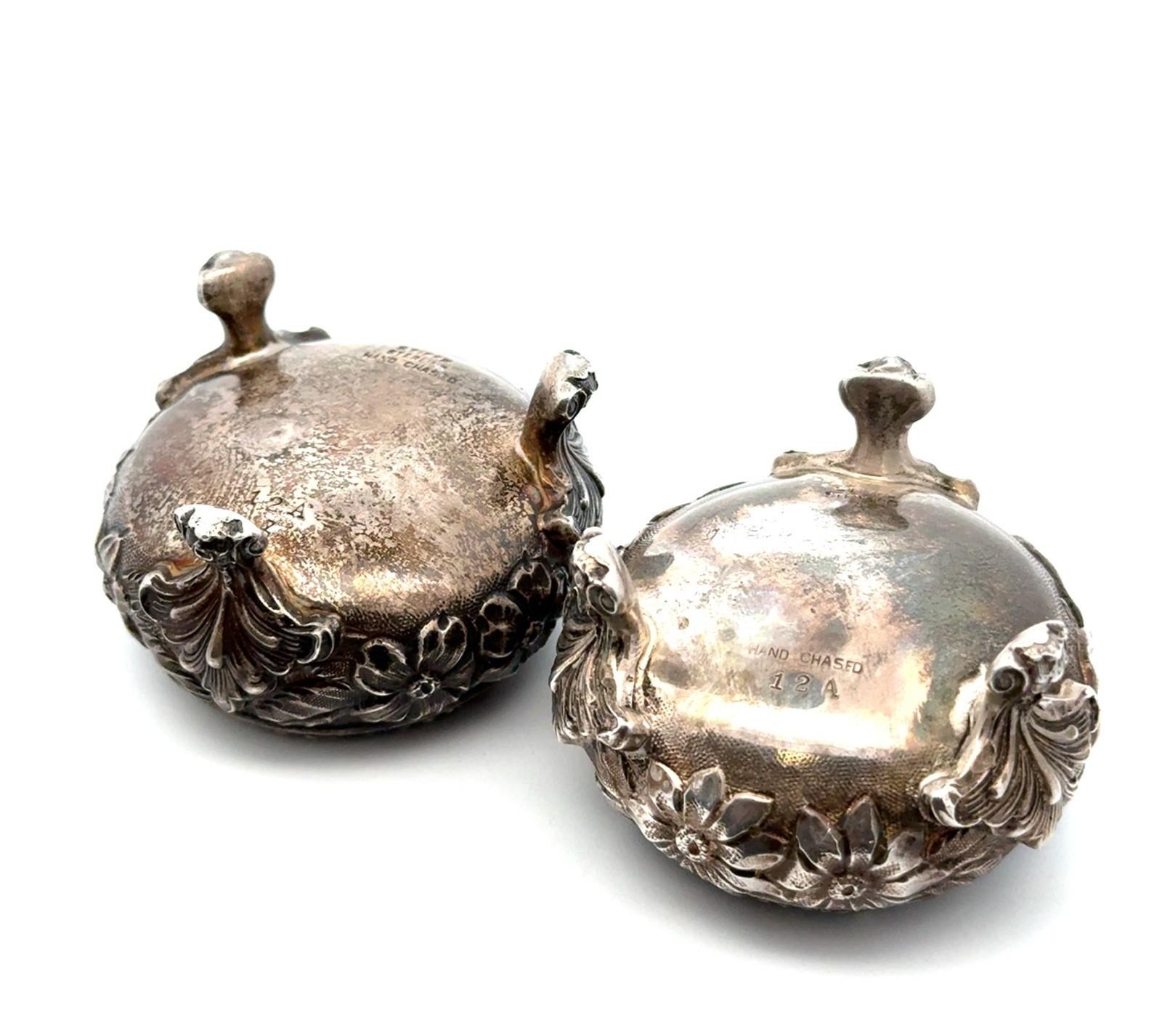 Stieff 925 Sterling Silver Rose Repousse Pair Open Salts w/Spoons, 138.6g - Image 4