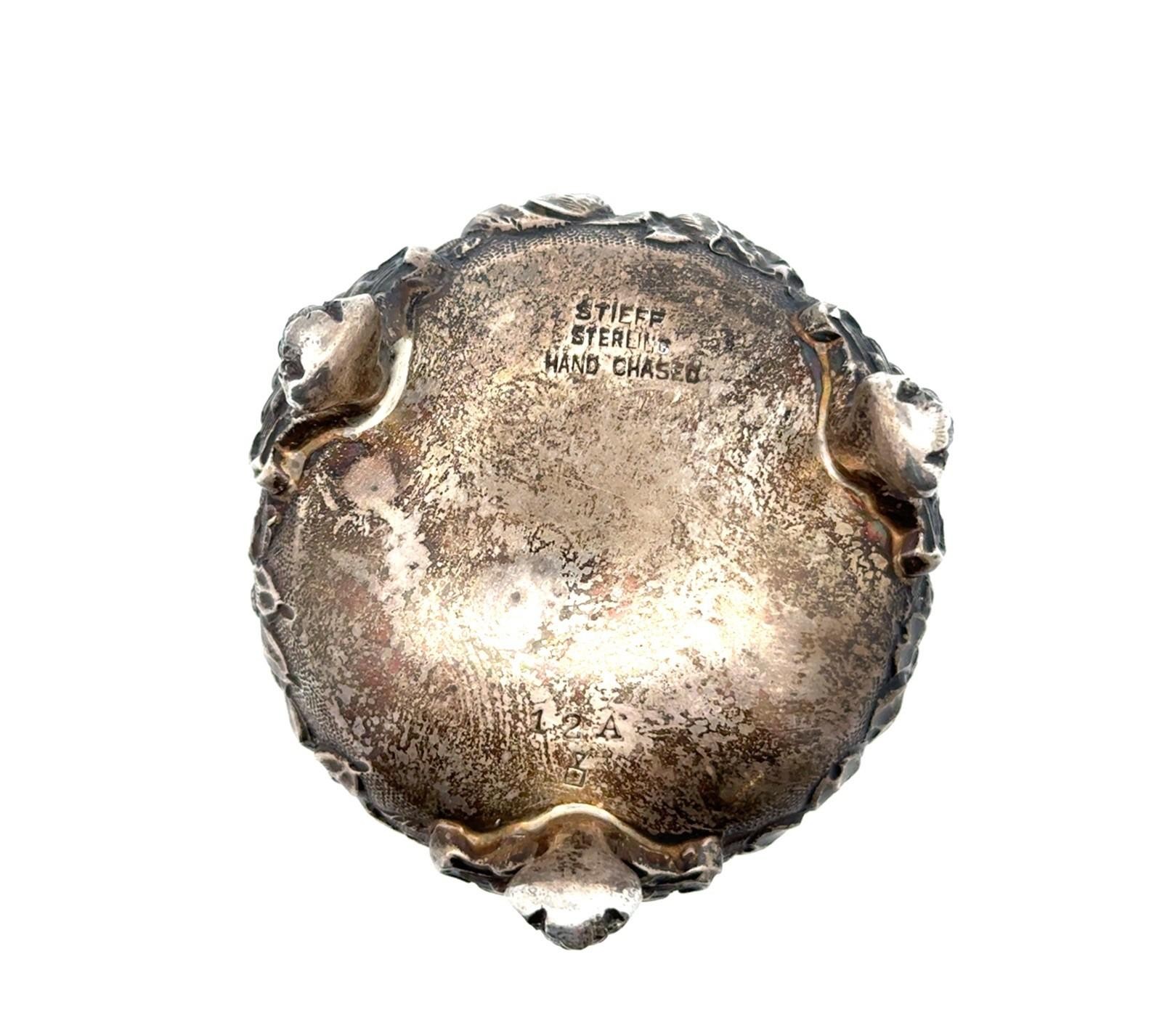 Stieff 925 Sterling Silver Rose Repousse Pair Open Salts w/Spoons, 138.6g - Image 5