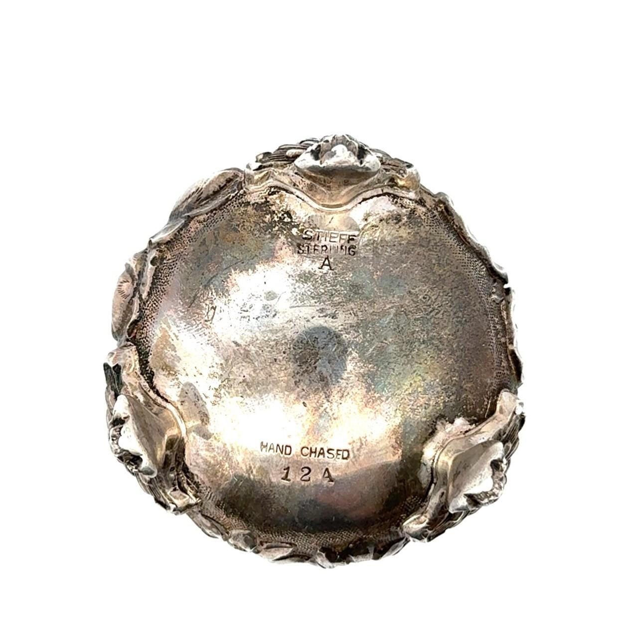 Stieff 925 Sterling Silver Rose Repousse Pair Open Salts w/Spoons, 138.6g - Image 6