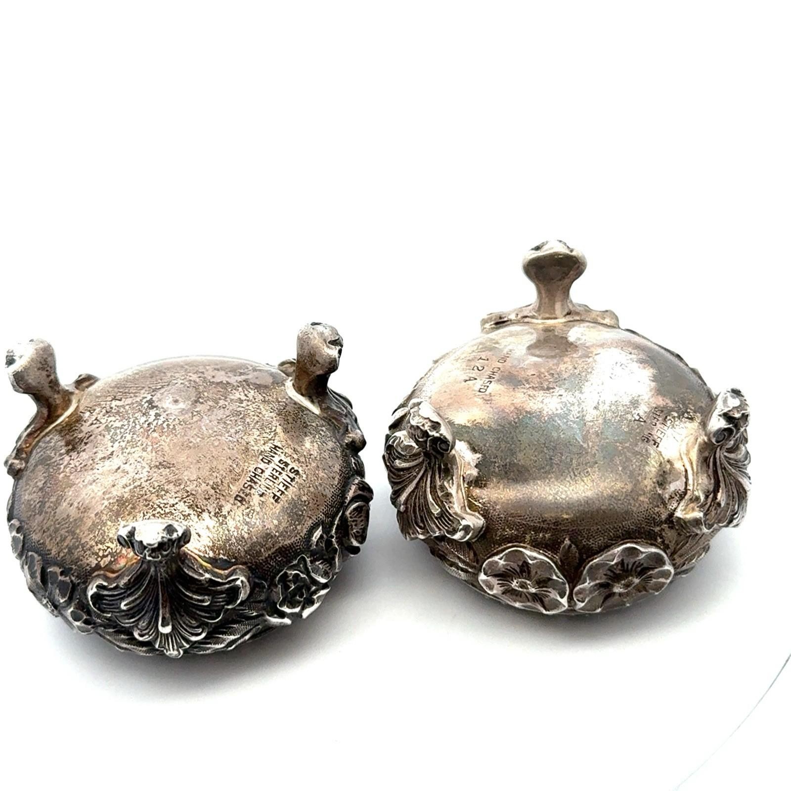 Stieff 925 Sterling Silver Rose Repousse Pair Open Salts w/Spoons, 138.6g - Image 7
