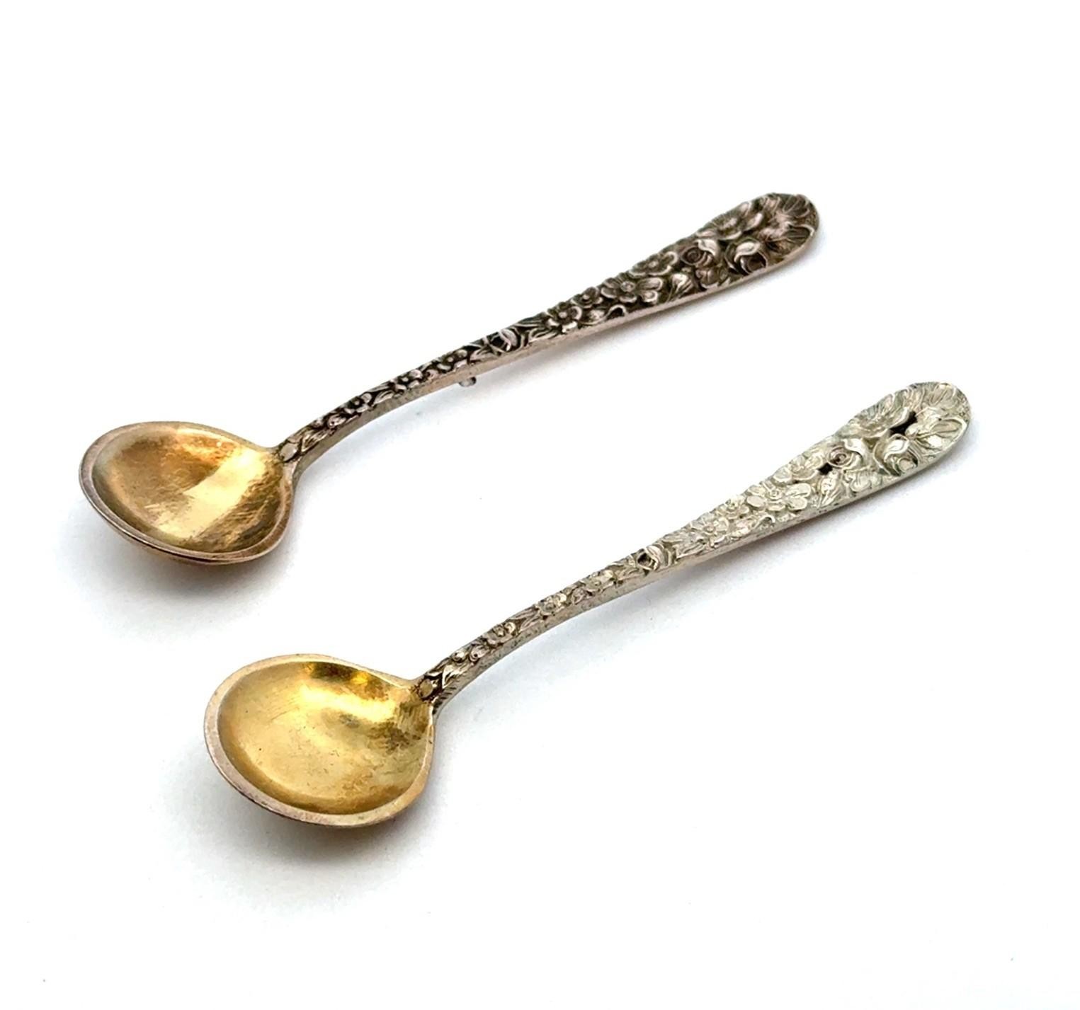 Stieff 925 Sterling Silver Rose Repousse Pair Open Salts w/Spoons, 138.6g - Image 8