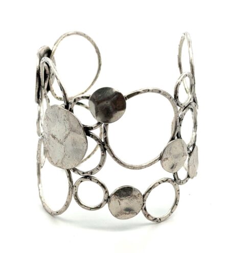 8” .925 Sterling Silver Multi Circle & Hammered Circle Cuff Bracelet, 38.2g
