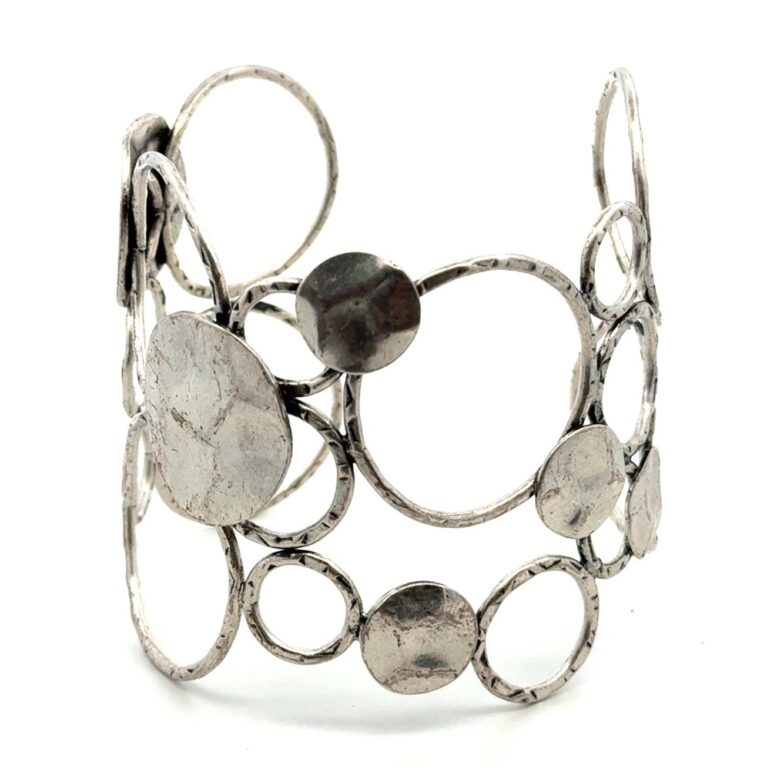 8” .925 Sterling Silver Multi Circle & Hammered Circle Cuff Bracelet, 38.2g