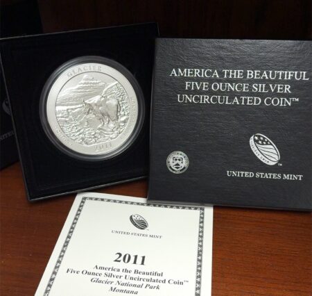 2011 America The Beautiful Montana 5oz .999 Fine Silver Unc Round w/ Box & COA