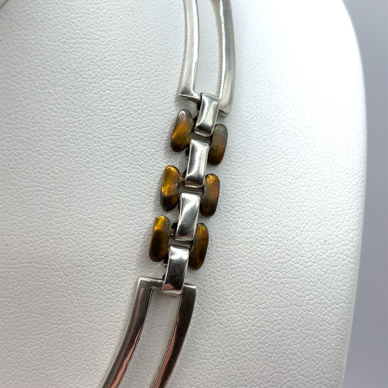 Sterling Silver and Brass Link 18 Inch Necklace - Made in Mexico - Image 2