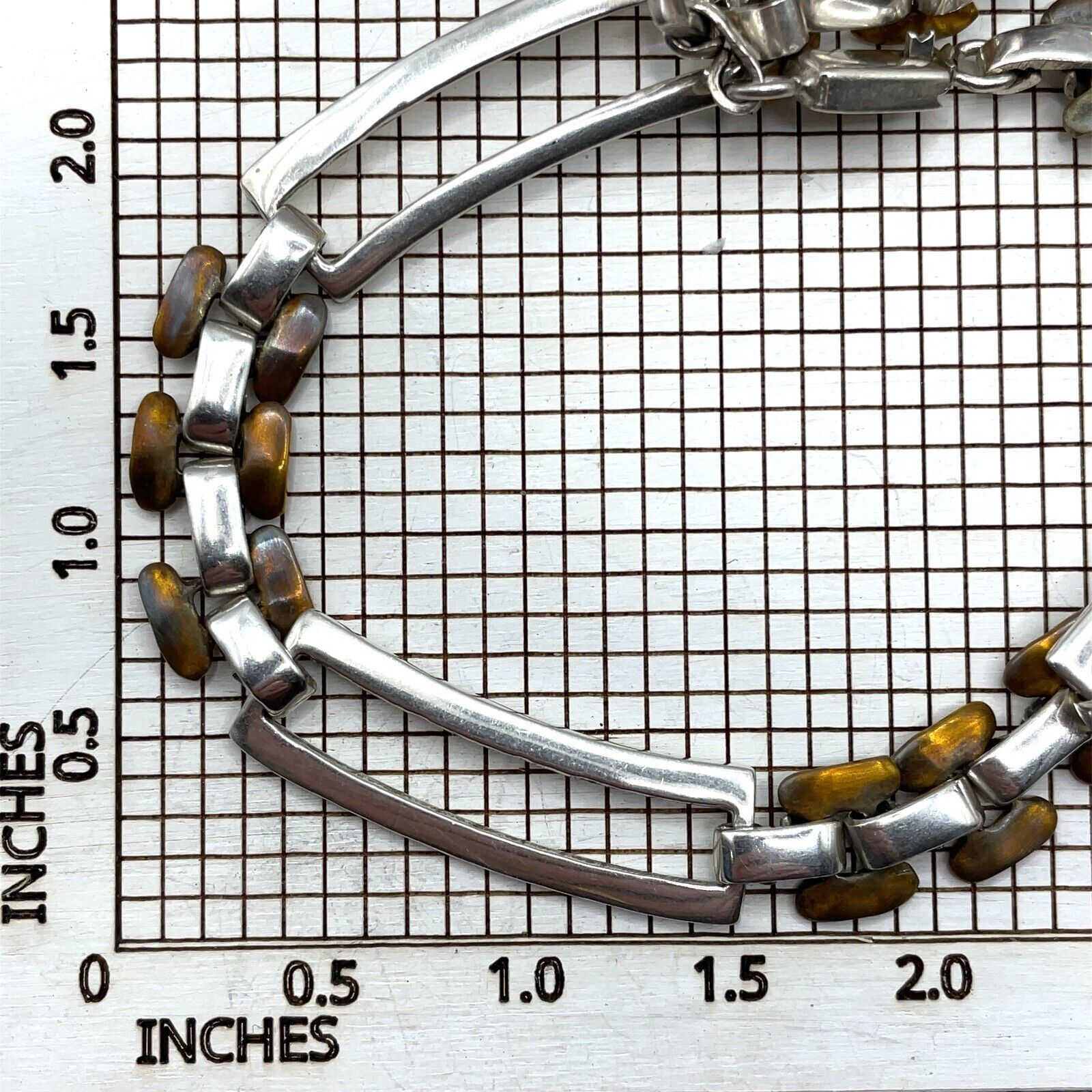 Sterling Silver and Brass Link 18 Inch Necklace - Made in Mexico - Image 3