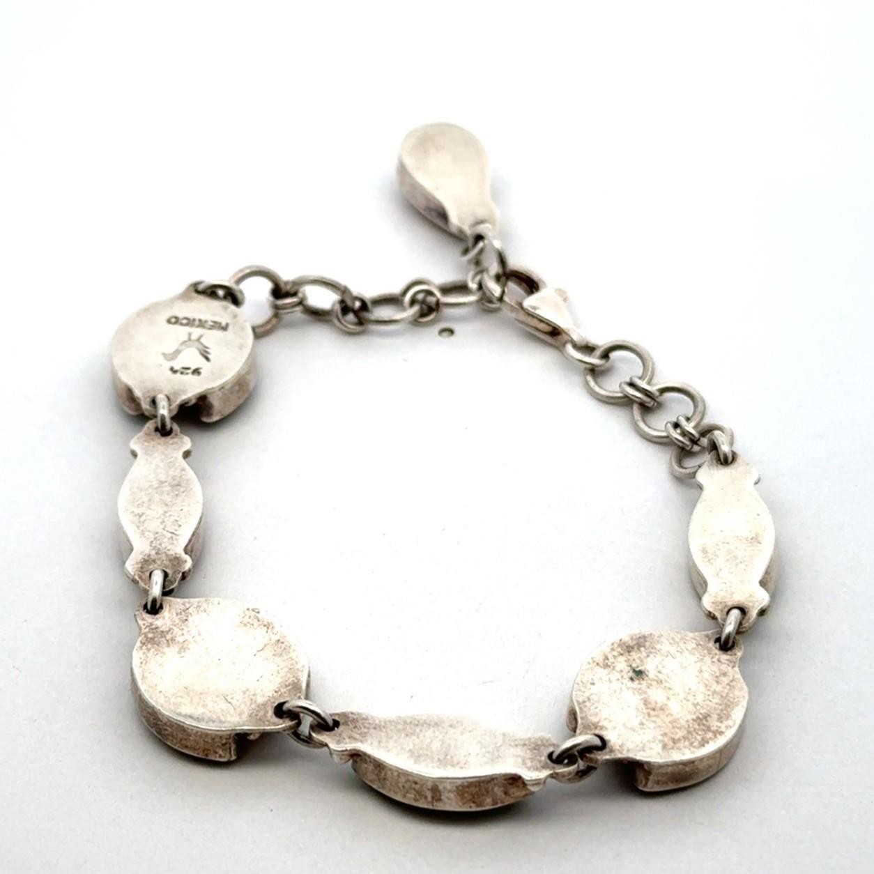7.5” .925 Sterling Silver Botanical Leaf Resin Filled Cabochon Bracelet, 16.8g - Image 5