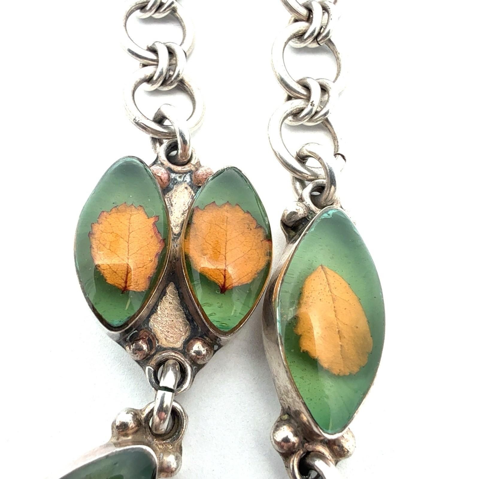 7.5” .925 Sterling Silver Botanical Leaf Resin Filled Cabochon Bracelet, 16.8g - Image 8