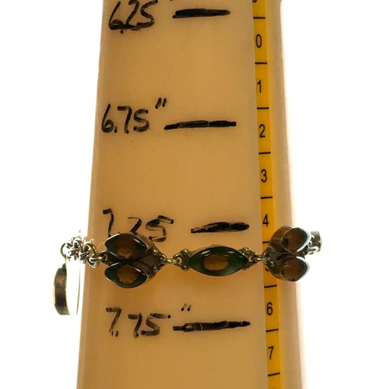 7.5” .925 Sterling Silver Botanical Leaf Resin Filled Cabochon Bracelet, 16.8g - Image 9
