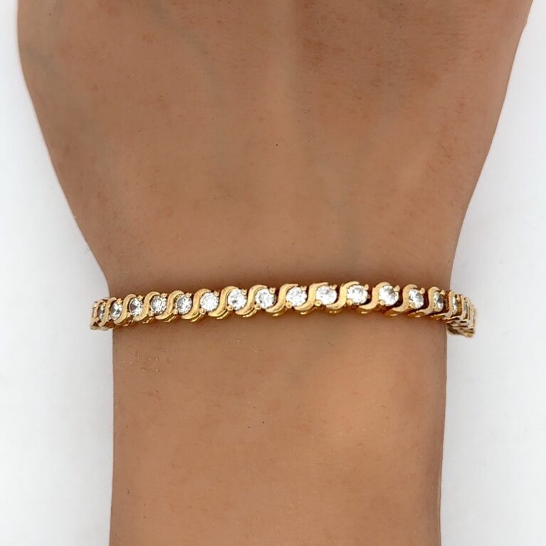 .925 Gold Vermeil CZ Tennis Bracelet, 14.9g, Fits Up To 7” Wrist