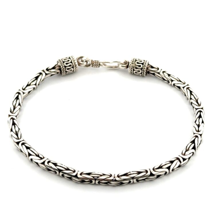7” Bali 925 Sterling Silver Byzantine Chain Hook Clasp Bracelet 13.9g