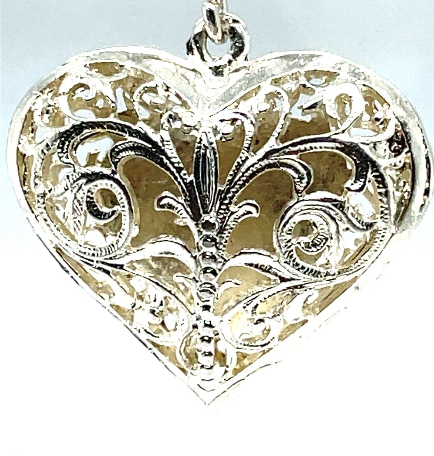 Vintage 925 Sterling Silver Puffy Filigree Heart Pendant - Image 2