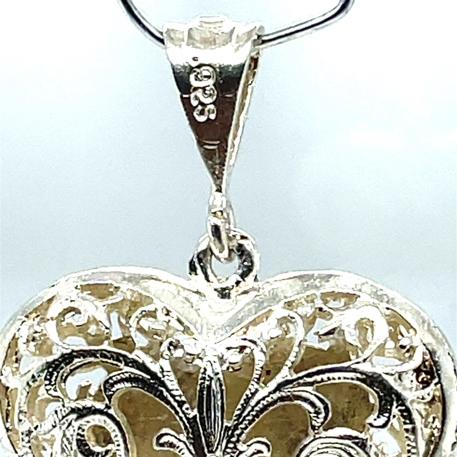 Vintage 925 Sterling Silver Puffy Filigree Heart Pendant - Image 4