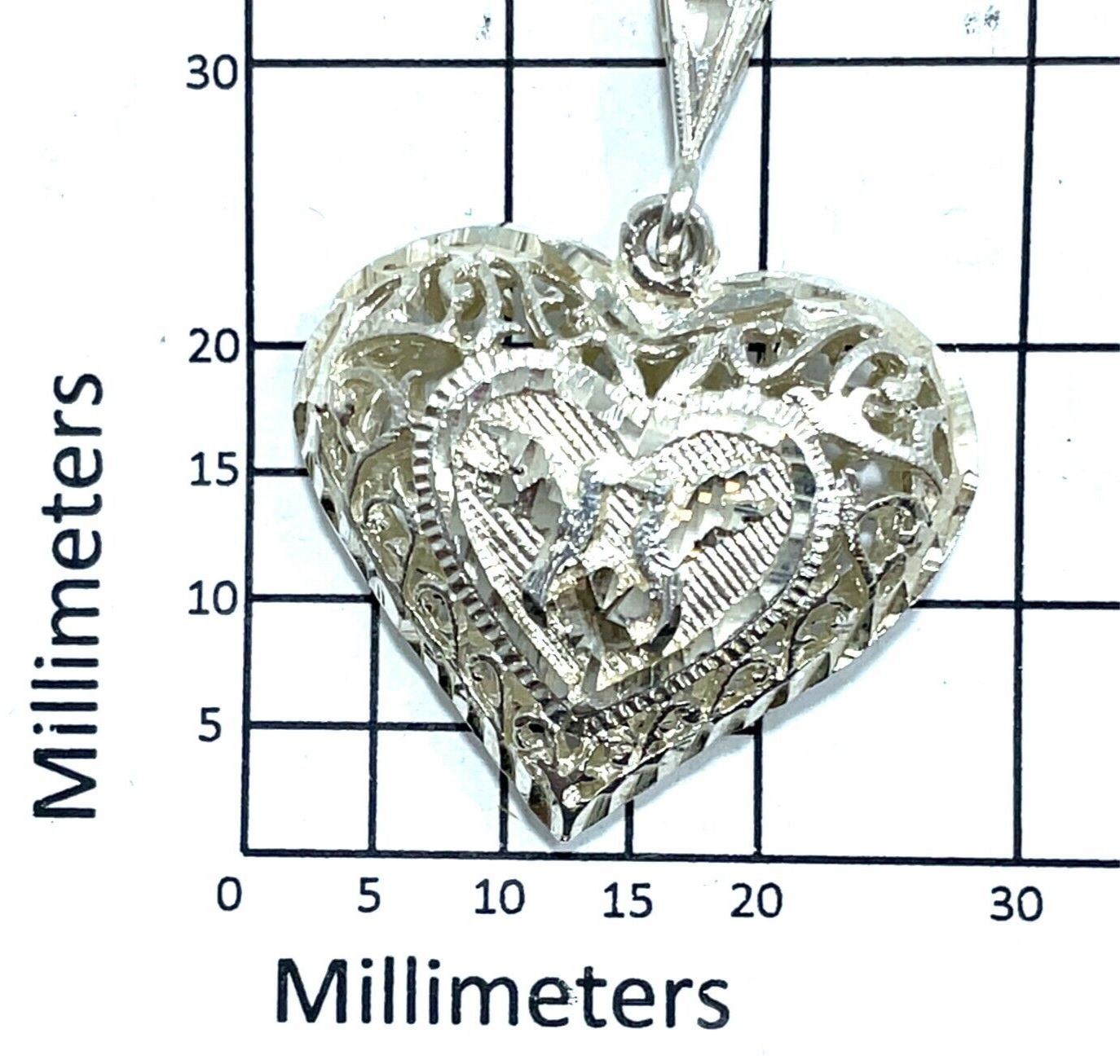 Vintage 925 Sterling Silver Puffy Filigree Heart Pendant - Image 5