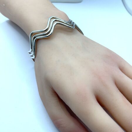 Sterling Silver Triple Row Wavy Cuff Bracelet - 7 Inch