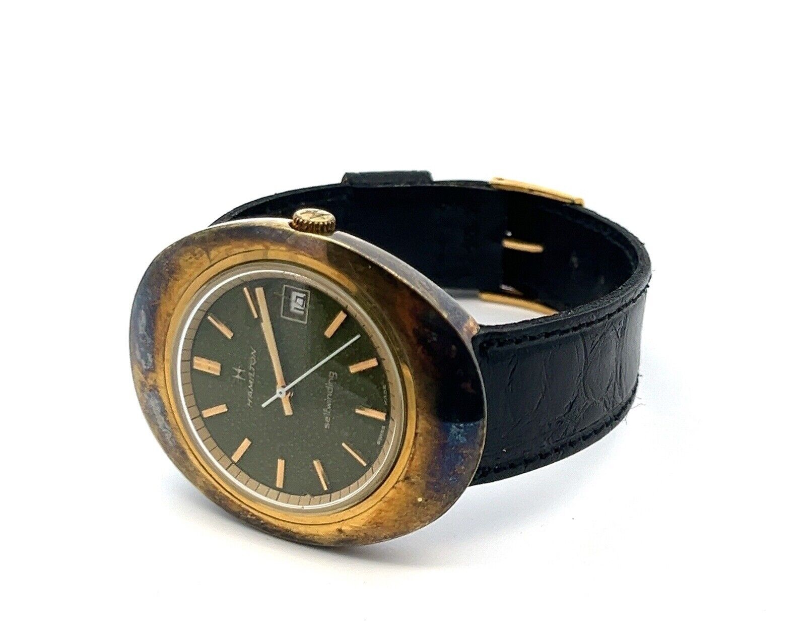 Vintage 38mm Hamilton Self-Winding Swiss Made Oval Case Green Dial 820003-4 - Image 3