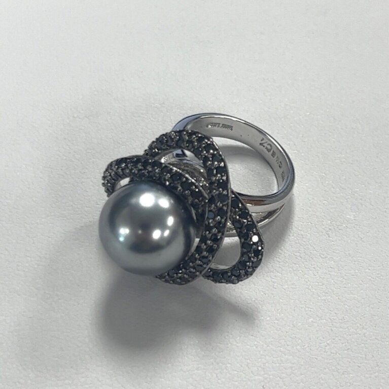 CWE Charles Winston .925 Sterling Silver Cubic Zirconia Pearl Ring Size: 6